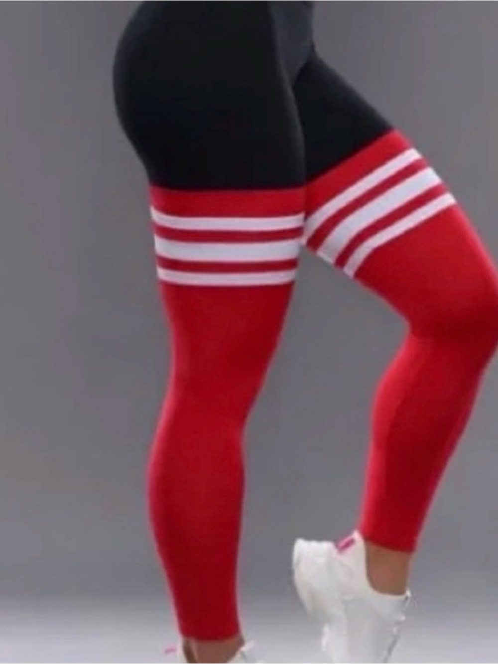 Bombshell Thigh High Stripe Sock Leggings Black Red White High Waist Size Medium - Picture 2 of 13